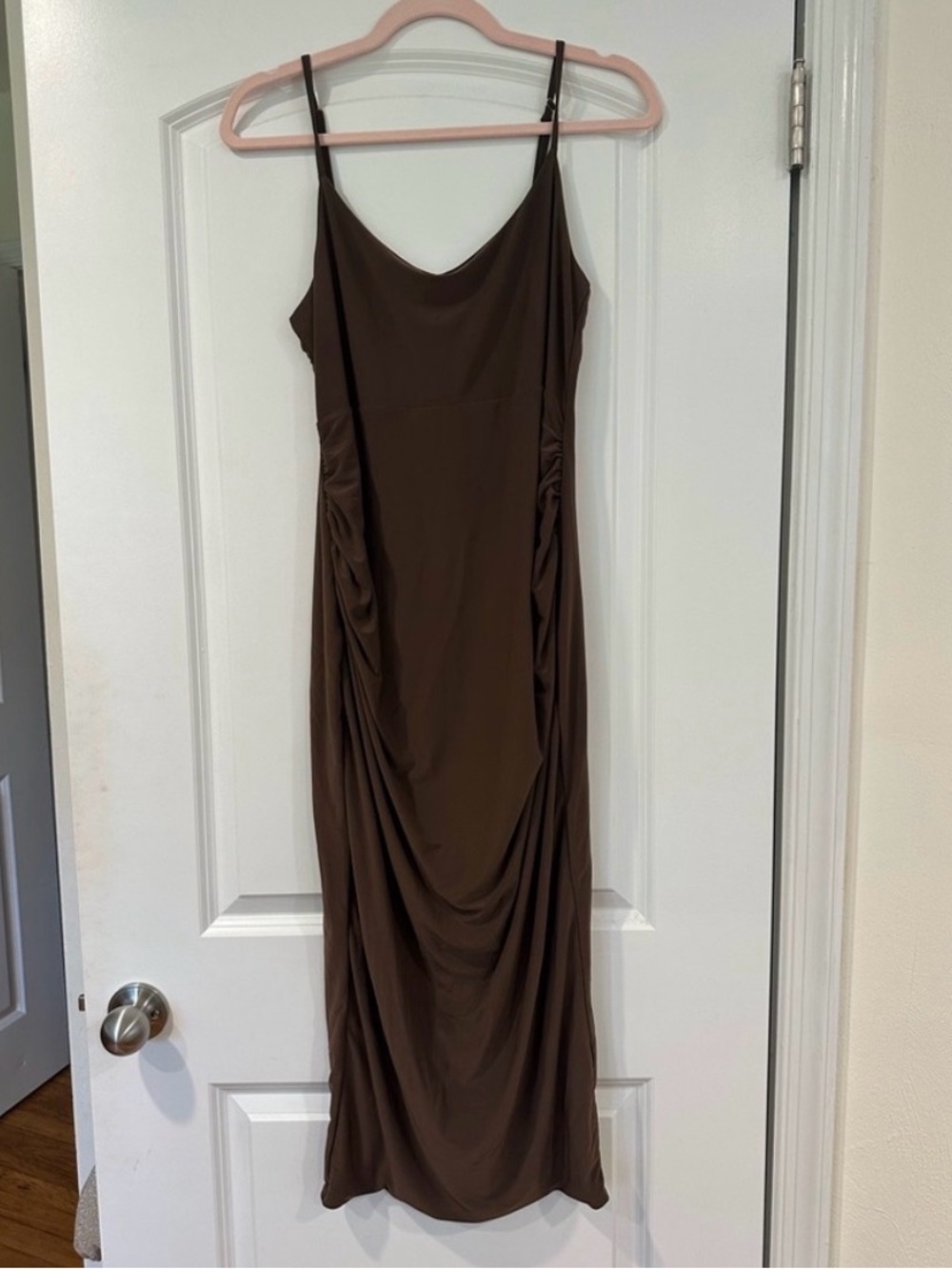 Club L London Chocolate Brown Draped Slip Maxi Dress